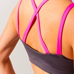 Oiselle Strappy Sports Bra S (fits more like 2/XS) Carbon Gray/Pink